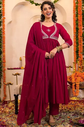 Women Ethnic Motifs Embroidered Anarkali Kurta with Trousers & Dupatta