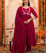 Women Ethnic Motifs Embroidered Anarkali Kurta with Trousers & Dupatta