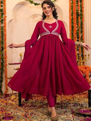 Women Ethnic Motifs Embroidered Anarkali Kurta with Trousers & Dupatta 3