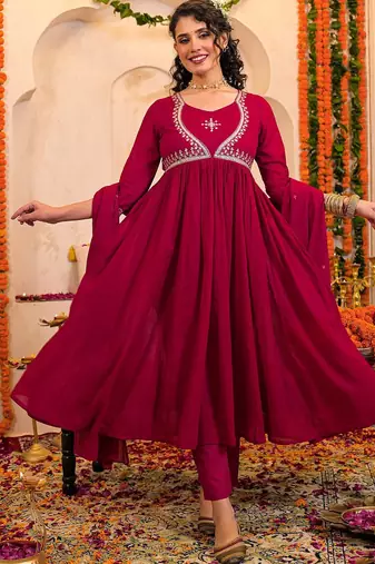 Women Ethnic Motifs Embroidered Anarkali Kurta with Trousers & Dupatta