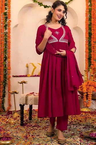 Women Ethnic Motifs Embroidered Anarkali Kurta with Trousers & Dupatta