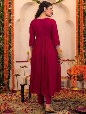 Women Ethnic Motifs Embroidered Anarkali Kurta with Trousers & Dupatta 5