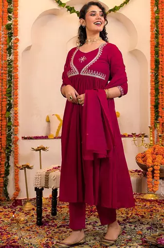 Women Ethnic Motifs Embroidered Anarkali Kurta with Trousers & Dupatta
