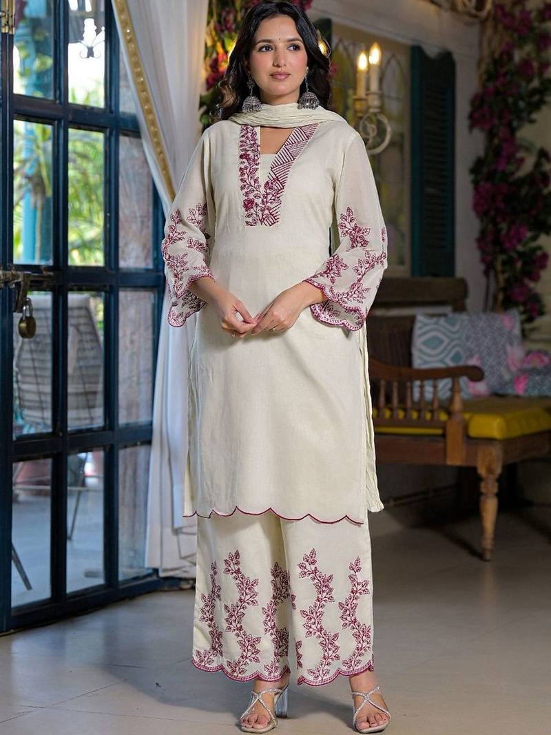Women Printed Regular Pure Cotton Kurta with Palazzos & With Dupatta