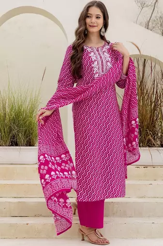 Women Bandhani Printed Kurta with Trouser & Dupatta