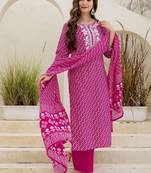 Women Bandhani Printed Kurta with Trouser & Dupatta