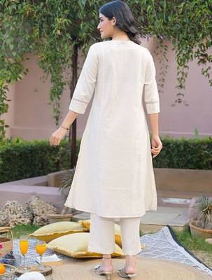 Embroidered Beige Cotton Blend Co Ords for Women 2