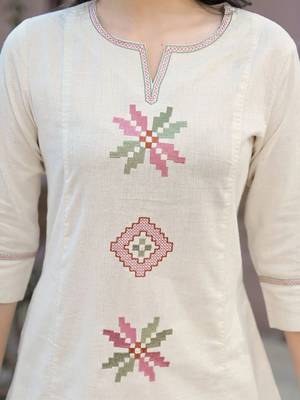 Embroidered Beige Cotton Blend Co Ords for Women 7