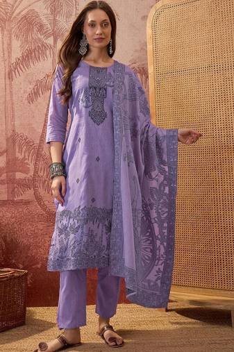 Women Ethnic Motifs Printed Regular Pure Cotton Kurta with Trousers & With Dupatta