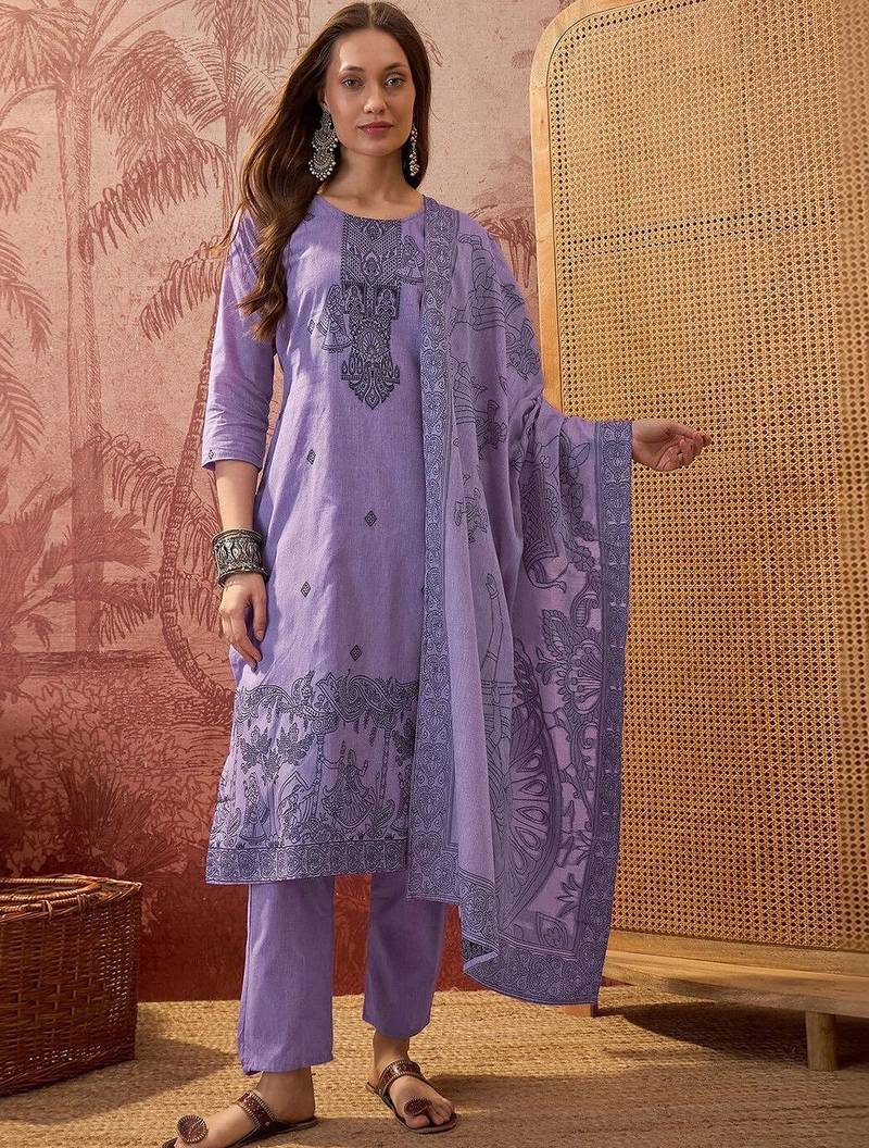 Women Ethnic Motifs Printed Regular Pure Cotton Kurta with Trousers & With Dupatta