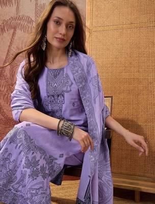 Women Ethnic Motifs Printed Regular Pure Cotton Kurta with Trousers & With Dupatta 4