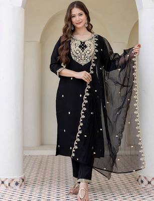 Women Ethnic Motifs Embroidered Regular Kurta with Trousers & With Dupatta 1