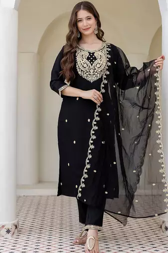 Women Ethnic Motifs Embroidered Regular Kurta with Trousers & With Dupatta