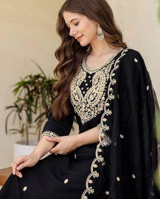 Women Ethnic Motifs Embroidered Regular Kurta with Trousers & With Dupatta 5