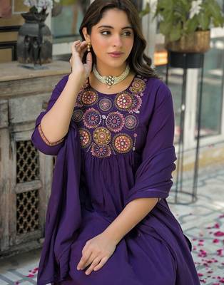 Women Ethnic Motifs Embroidered Empire Mirror Work Kurta with Trousers & With Dupatta 2