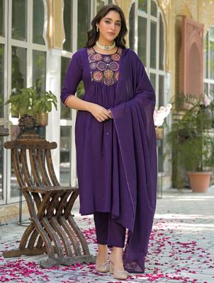 Women Ethnic Motifs Embroidered Empire Mirror Work Kurta with Trousers & With Dupatta 1