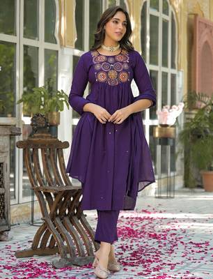 Women Ethnic Motifs Embroidered Empire Mirror Work Kurta with Trousers & With Dupatta 5