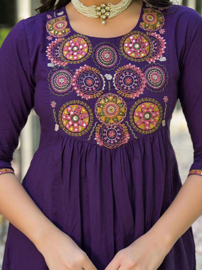Women Ethnic Motifs Embroidered Empire Mirror Work Kurta with Trousers & With Dupatta