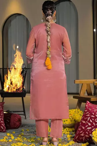 Women Ethnic Motifs Embroidered Regular Thread Work Silk Chiffon Kurta with Trousers & With Dupatta