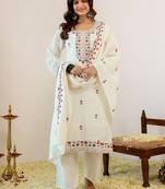Floral Embroidered Regular Thread Work Kurta with Palazzos With Dupatta