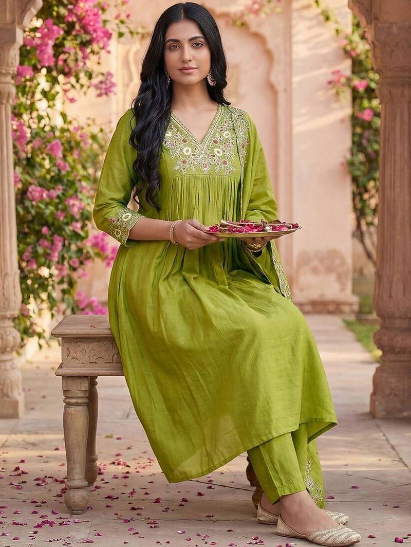 Women Ethnic Motifs Embroidered Empire Thread Work Kurta with Trousers & With Dupatta