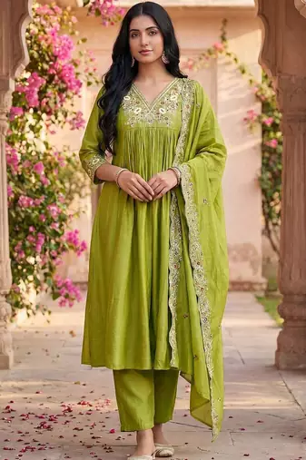 Women Ethnic Motifs Embroidered Empire Thread Work Kurta with Trousers & With Dupatta