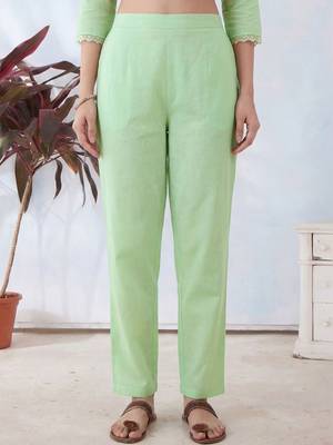 Women Green Pure Cotton Embroidered Straight Kurta Trousers with Dupatta 4