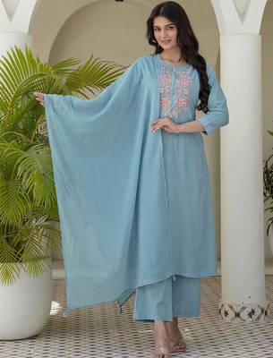 Women Ethnic Motifs Embroidered Regular Thread Work Kurta with Trousers & With Dupatta 1