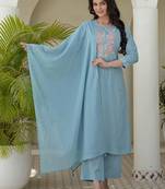 Women Ethnic Motifs Embroidered Regular Thread Work Kurta with Trousers & With Dupatta