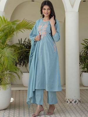 Women Ethnic Motifs Embroidered Regular Thread Work Kurta with Trousers & With Dupatta 7