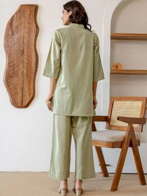 Embroidered Light Sage Green Viscose Rayon Co Ords for Women 2