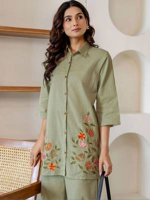 Embroidered Light Sage Green Viscose Rayon Co Ords for Women 5