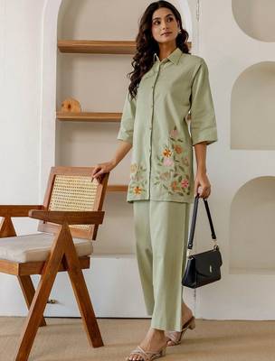 Embroidered Light Sage Green Viscose Rayon Co Ords for Women 6