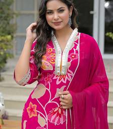 Women Floral Printed Regular Gotta Patti Silk Crepe Kurta with Palazzos & With Dupatta