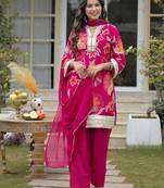 Women Floral Printed Regular Gotta Patti Silk Crepe Kurta with Palazzos & With Dupatta