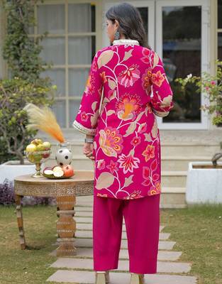 Women Floral Printed Regular Gotta Patti Silk Crepe Kurta with Palazzos & With Dupatta 3
