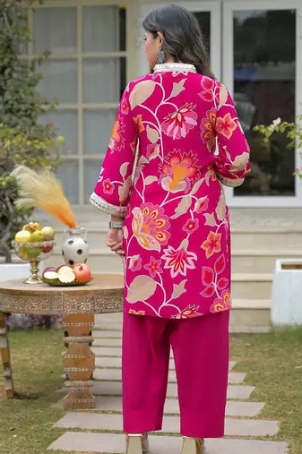 Women Floral Printed Regular Gotta Patti Silk Crepe Kurta with Palazzos & With Dupatta