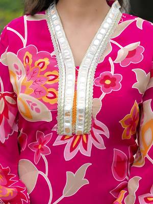 Women Floral Printed Regular Gotta Patti Silk Crepe Kurta with Palazzos & With Dupatta 6