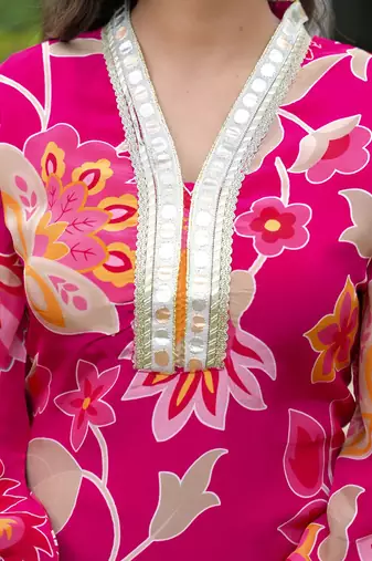 Women Floral Printed Regular Gotta Patti Silk Crepe Kurta with Palazzos & With Dupatta