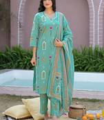 Women Printed Regular Kurta with Pyjamas & With Dupatta