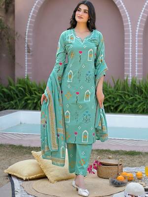 Women Printed Regular Kurta with Pyjamas & With Dupatta 4