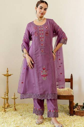 Women Ethnic Motifs Embroidered Regular Mirror Work Kurta with Trousers & With Dupatta