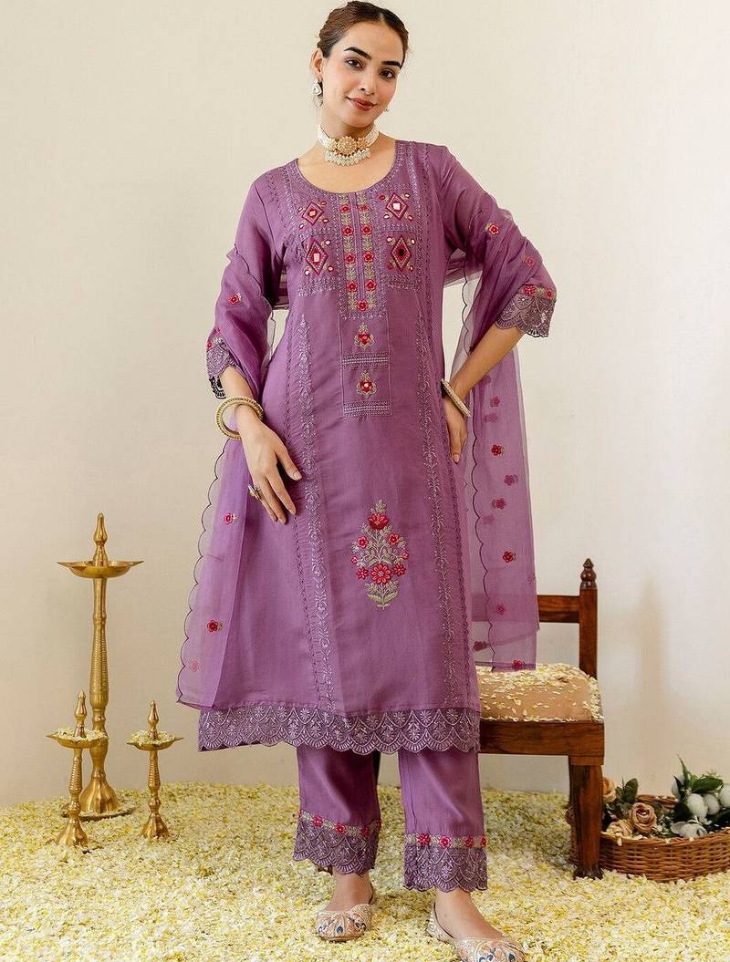 Women Ethnic Motifs Embroidered Regular Mirror Work Kurta with Trousers & With Dupatta