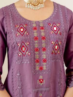Women Ethnic Motifs Embroidered Regular Mirror Work Kurta with Trousers & With Dupatta 4