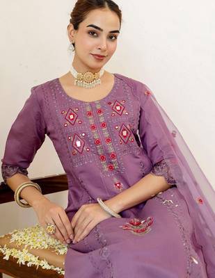 Women Ethnic Motifs Embroidered Regular Mirror Work Kurta with Trousers & With Dupatta 5