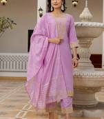 Women Ethnic Motifs Embroidered Regular Kurta with Trousers & With Dupatta