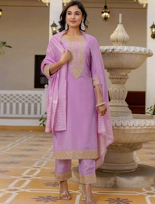 Women Ethnic Motifs Embroidered Regular Kurta with Trousers & With Dupatta 5