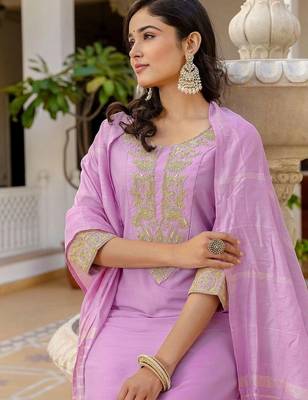 Women Ethnic Motifs Embroidered Regular Kurta with Trousers & With Dupatta 6
