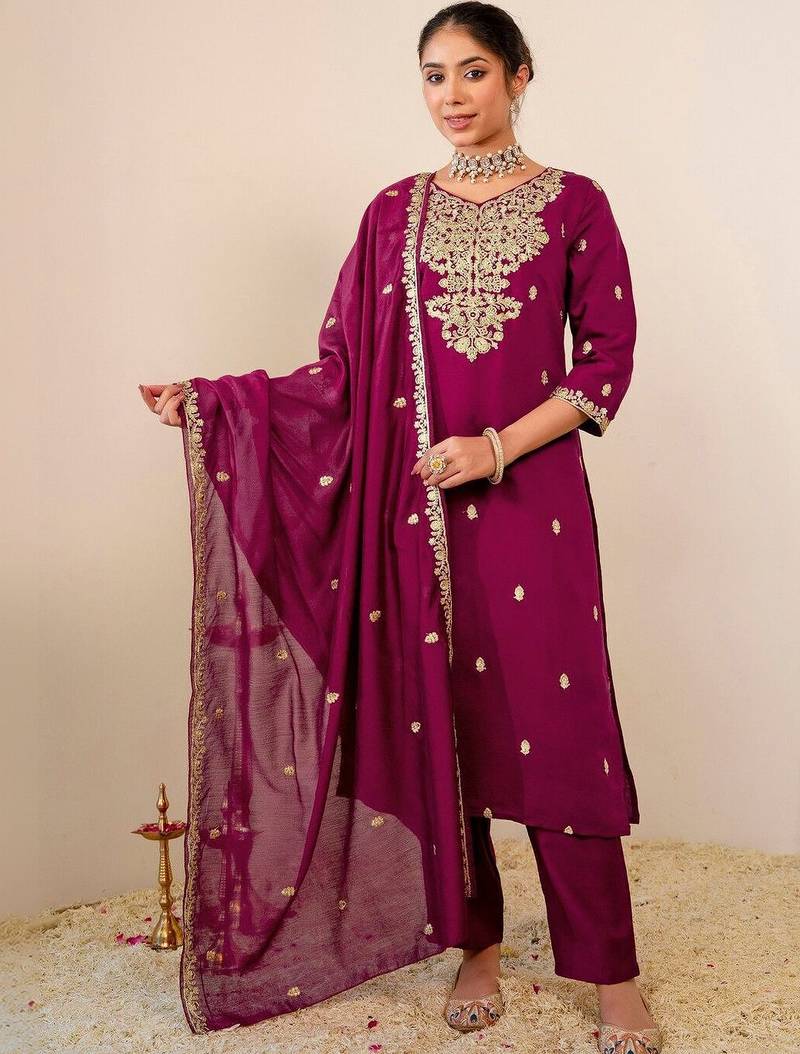 Women Ethnic Motifs Embroidered Regular Kurta with Trousers & Dupatta
