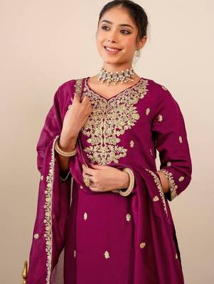 Women Ethnic Motifs Embroidered Regular Kurta with Trousers & Dupatta 2